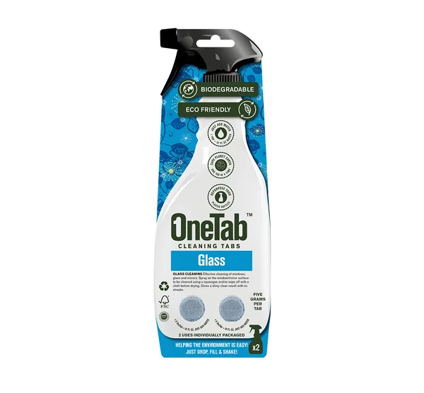 OneTab USA Glass Cleaner cleaning tablet, front of pack